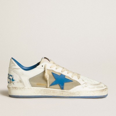 Golden Goose Ball Star Sneakers LAB In White Leather With Light Blue Leather Star And White Heel Tab