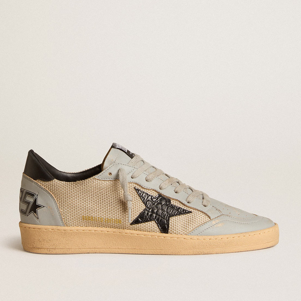 Golden Goose Ball Star Sneakers LTD In Beige Mesh With Croc-print Leather Star And Nappa Inserts