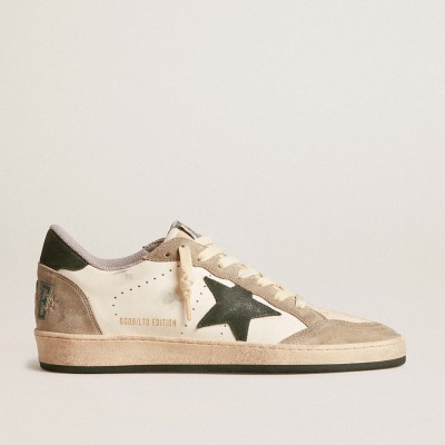 Golden Goose Ball Star Sneakers LTD In Nappa With Green Star And Dove-gray Suede Inserts