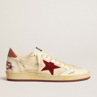 Golden Goose Ball Star Sneakers LTD In Nylon With Pomegranate Suede Star And Leather Heel Tab