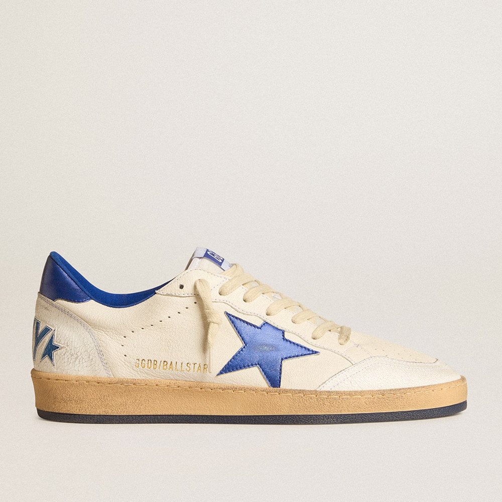 Golden Goose Ball Star Sneakers Wishes In White Nappa Leather With A Bright Blue Star And Heel Tab