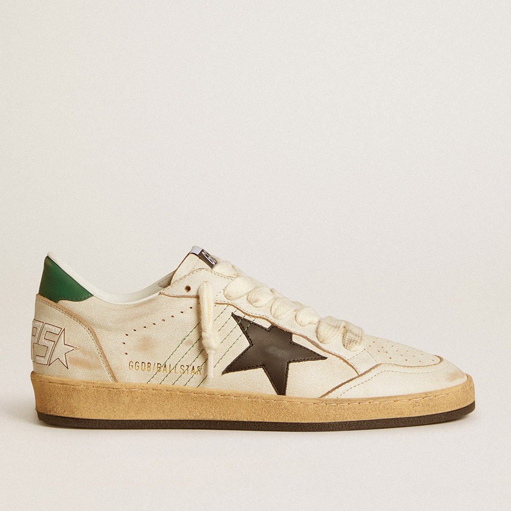 Golden Goose Ball Star Sneakers With Black Leather Star And Green Leather Heel Tab