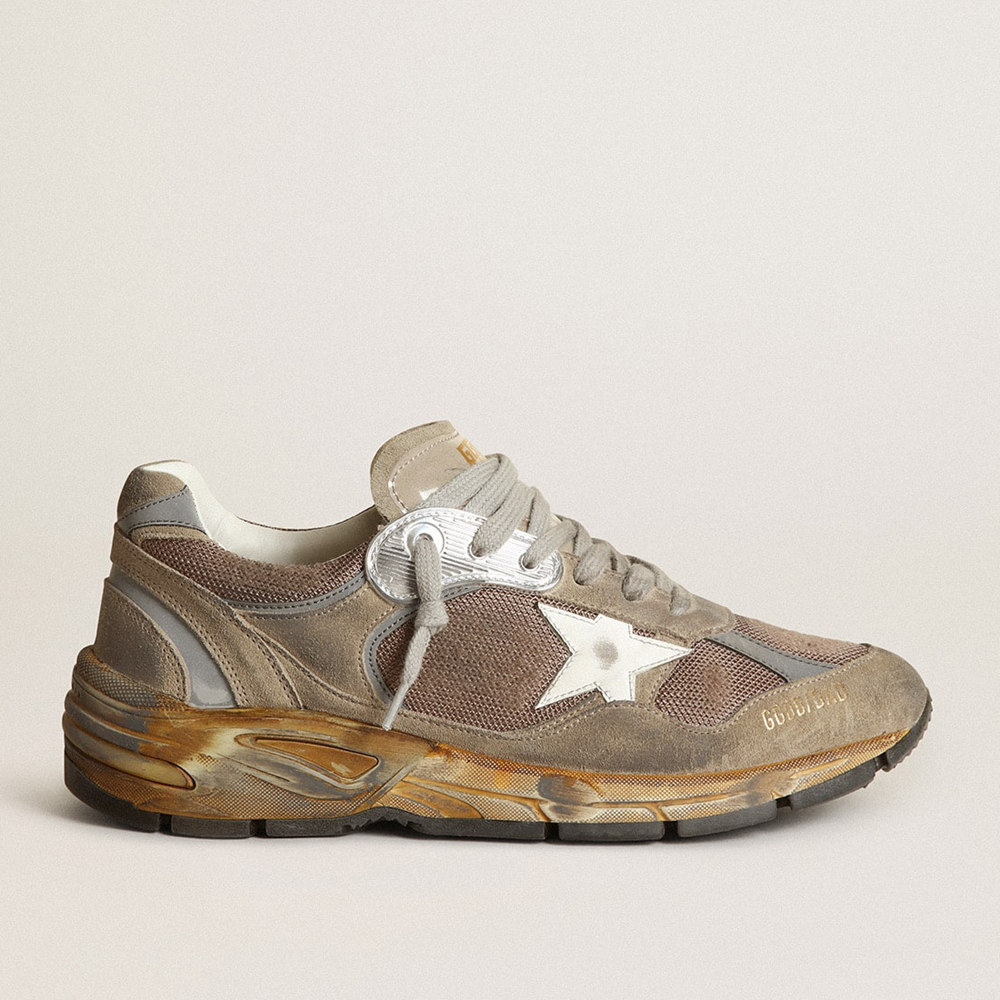 Golden Goose Dad-Star Sneakers In Dove Gray Mesh And Suede