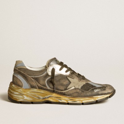 Golden Goose Dad-Star Sneakers In Suede And Nylon With Khaki Leather Star And Heel Tab