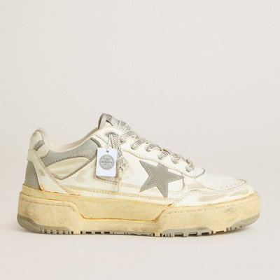 Golden Goose Forty2 Sneakers In White Leather With Laces With Swarovski Crystals And Gray Star