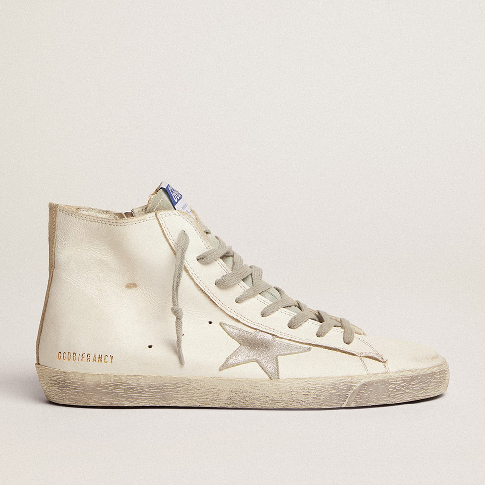 Golden Goose Francy Sneakers In Leather With Silver Suede Star