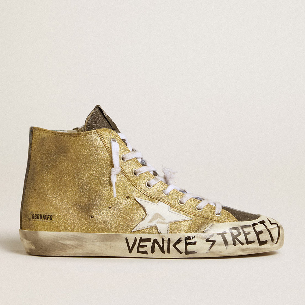 Golden Goose Francy Sneakers LAB In Golden Glitter With White Leather Star