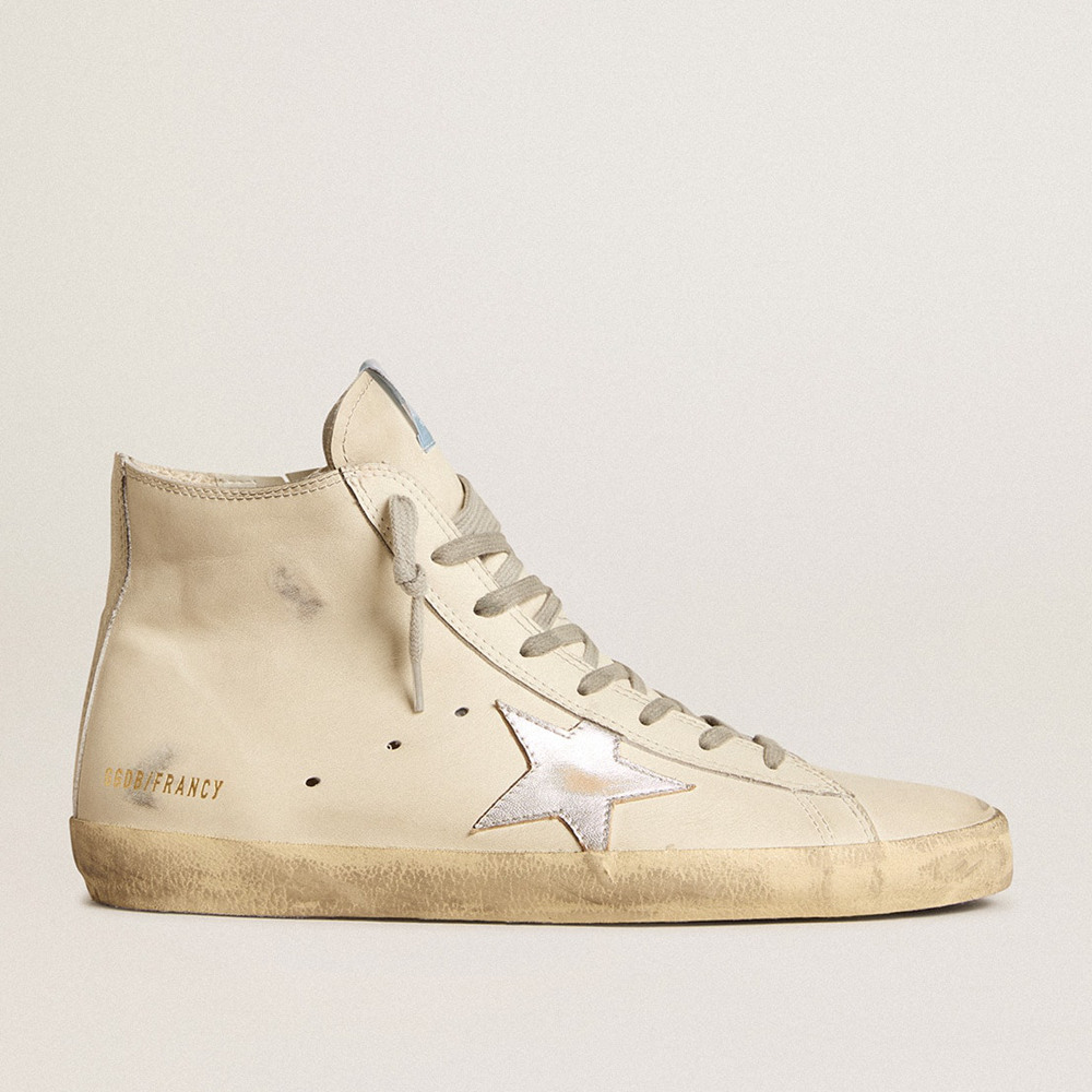 Golden Goose Francy Sneakers Penstar In White Leather With Silver Metallic Leather Star