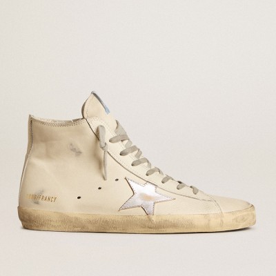 Golden Goose Francy Sneakers Penstar In White Leather With Silver Metallic Leather Star