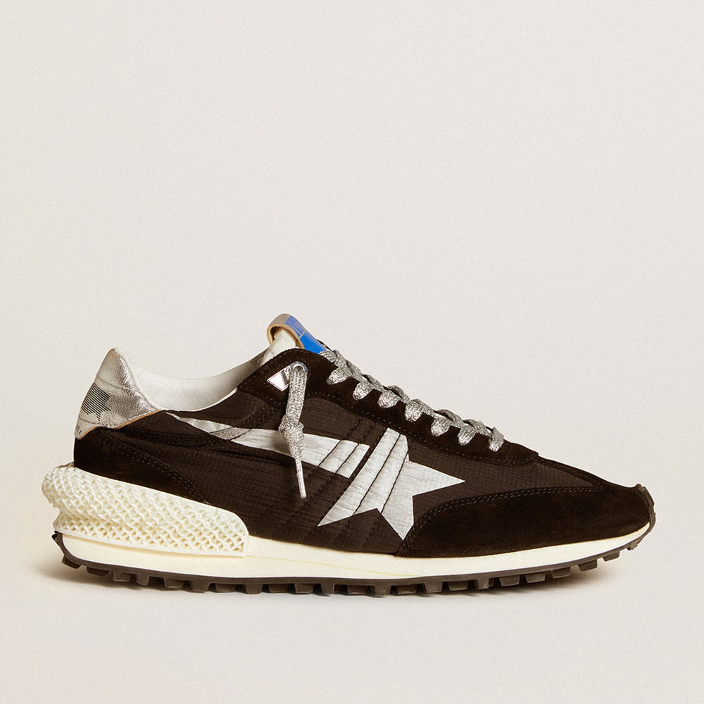 Golden Goose Marathon Shoes With Black Ripstop Nylon Upper And Silver Star