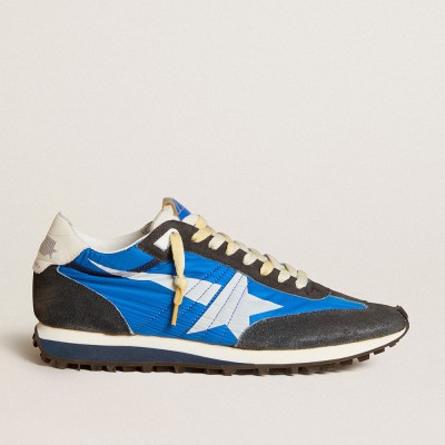 Golden Goose Marathon Shoes With Blue Nylon Upper And White Star