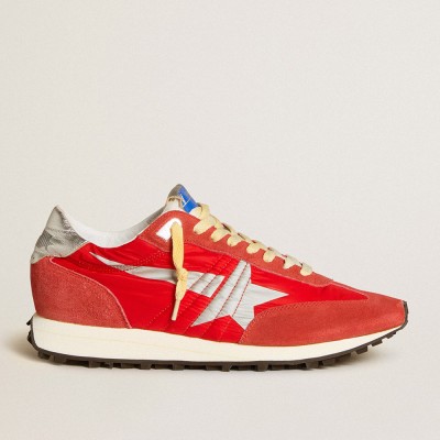 Golden Goose Marathon Shoes With Red Nylon Upper And Silver Star