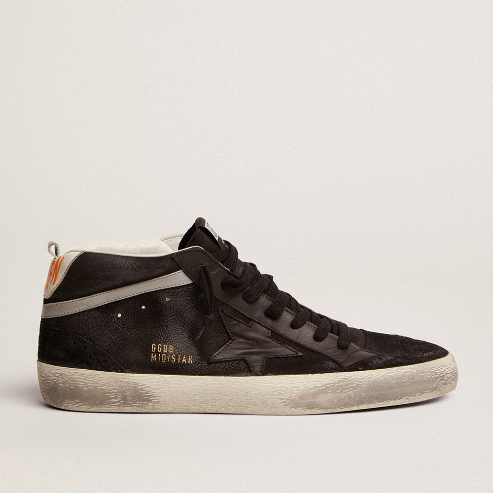 Golden Goose Mid Star Sneakers In Nubuck With Black Leather Star And Silver Flash