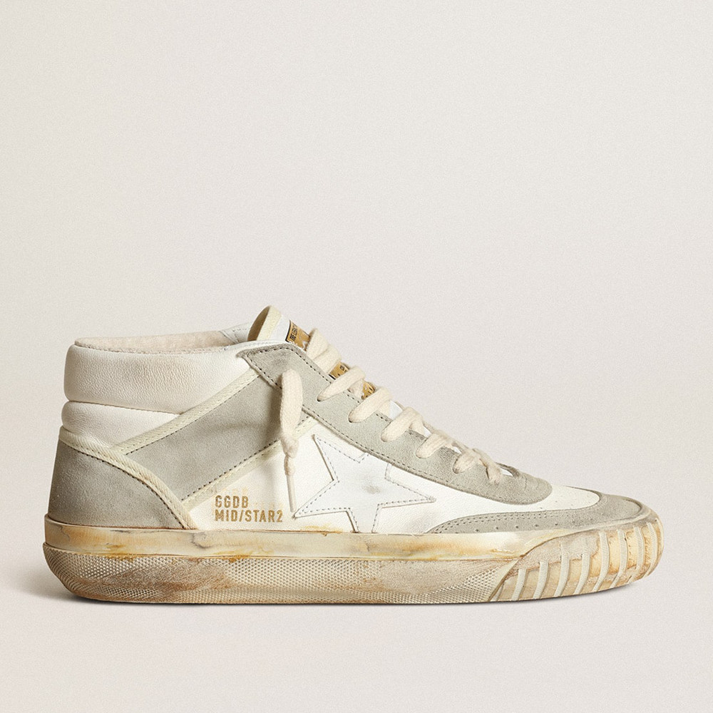 Golden Goose Mid Star Sneakers With Ice-gray Suede Inserts And White Star