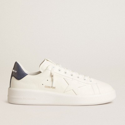 Golden Goose Purestar Sneakers In Leather With White Star And Blue Lizard Leather Heel Tab