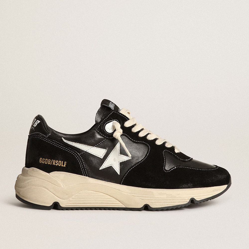 Golden Goose Running Sole Shoes In Black Nappa Leather And Suede With A White Star