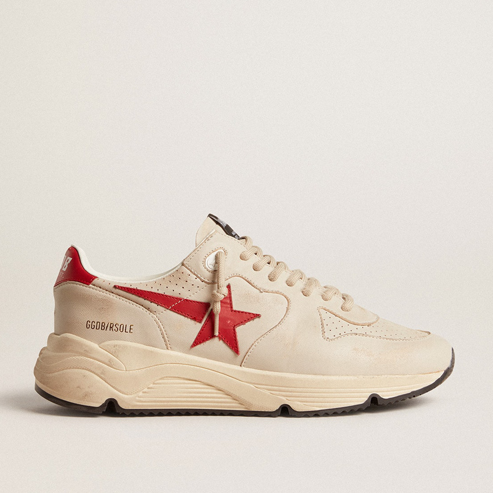 Golden Goose Running Sole Shoes In Gray Nappa Leather With Red Nappa Leather Star And Heel Tab