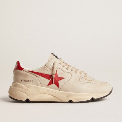 Golden Goose Running Sole Shoes In Gray Nappa Leather With Red Nappa Leather Star And Heel Tab