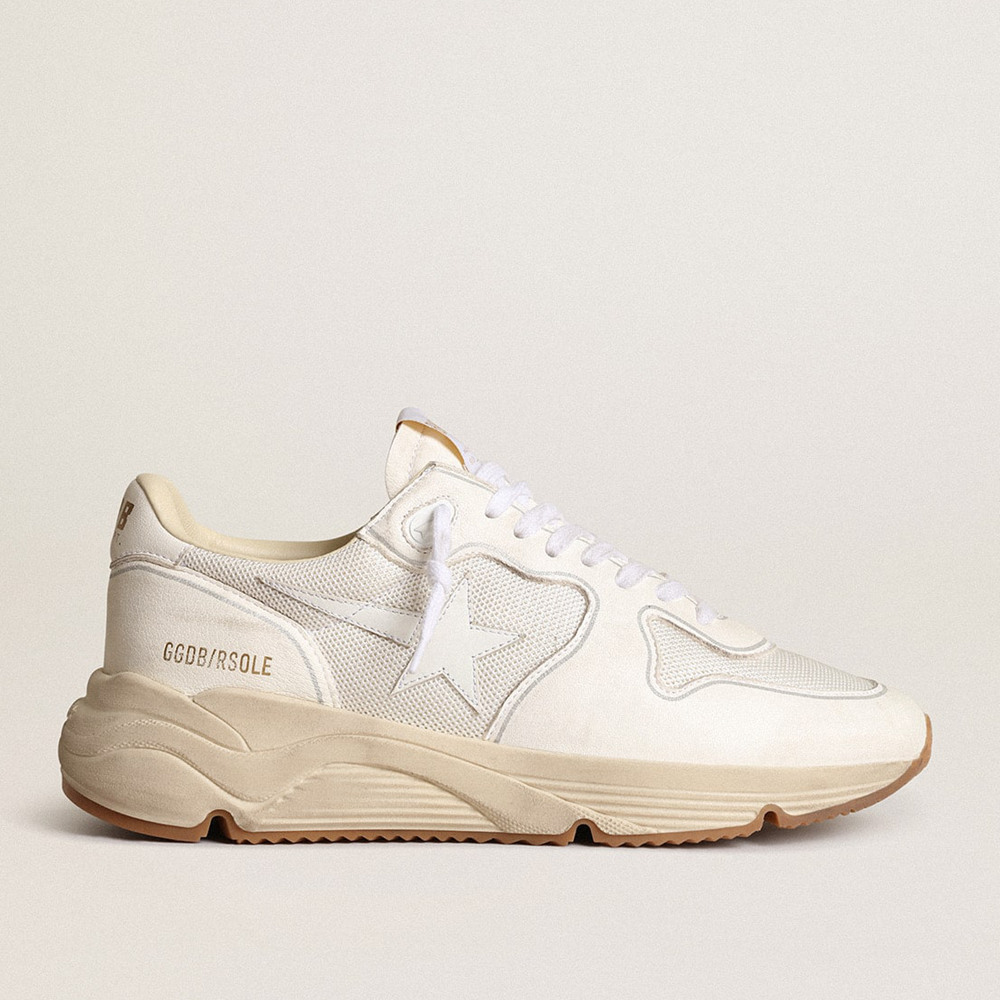 Golden Goose Running Sole Shoes In Mesh And White Nappa