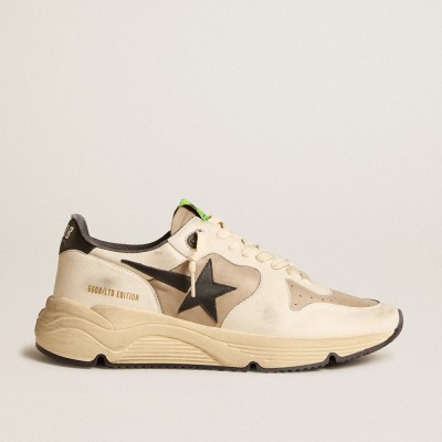 Golden Goose Running Sole Shoes LTD In Gray Leather And White Nappa With Black Leather Star