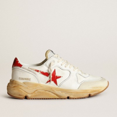 Golden Goose Running Sole Shoes With Leather Star And Heel Tab With Red Print