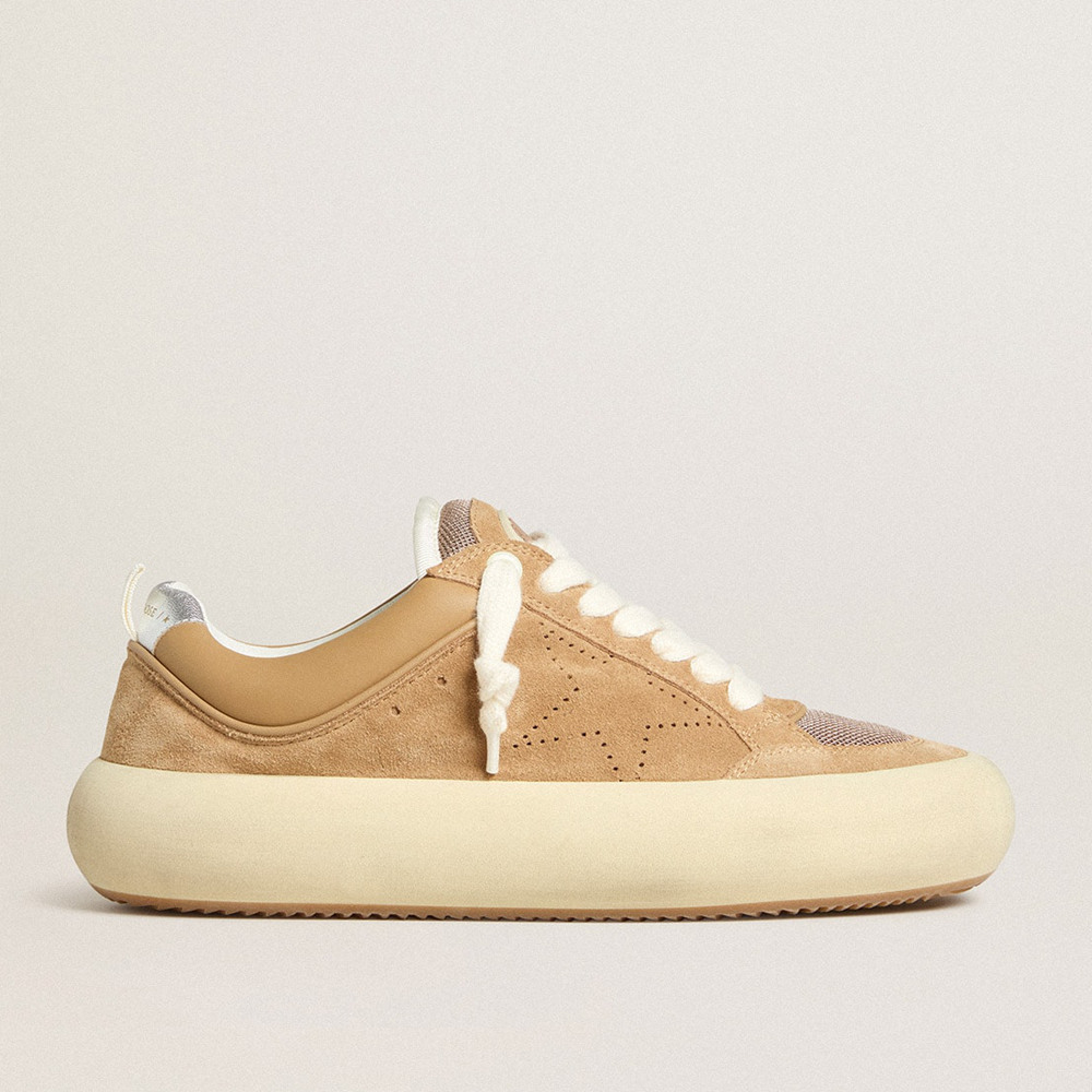 Golden Goose Space-Star Sneakers Cube In Tobacco Suede With Perforated Star