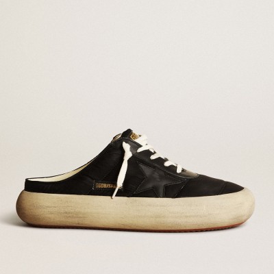 Golden Goose Space-Star Sneakers Sabots In Black Nylon With Black Leather Star