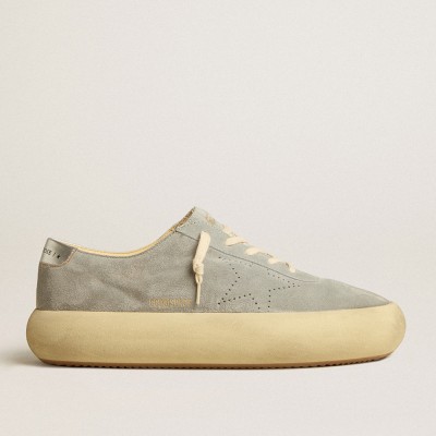 Golden Goose Space-Star Sneakers Shoes In Ice-gray Suede With Perforated Star