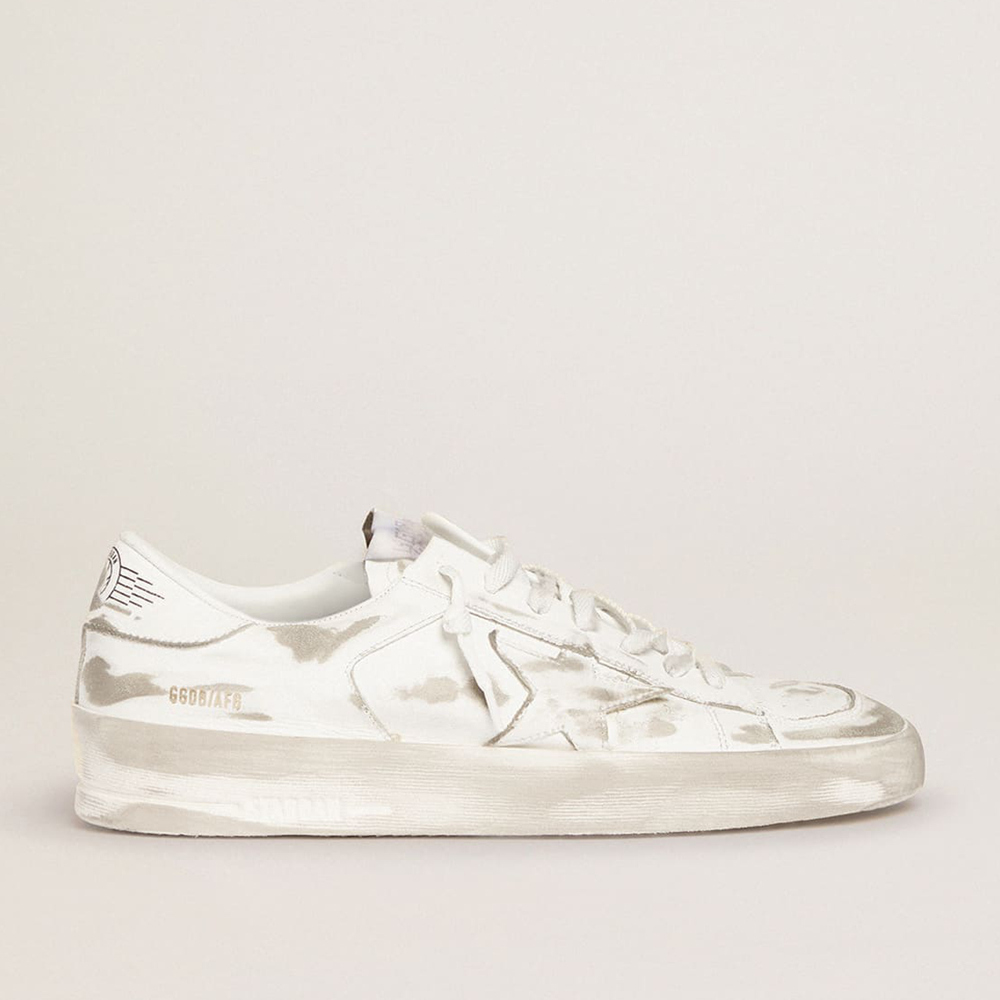 Golden Goose Stardan Sneakers In White Leather With Distressed Effect