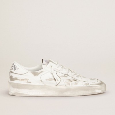 Golden Goose Stardan Sneakers In White Leather With Distressed Effect