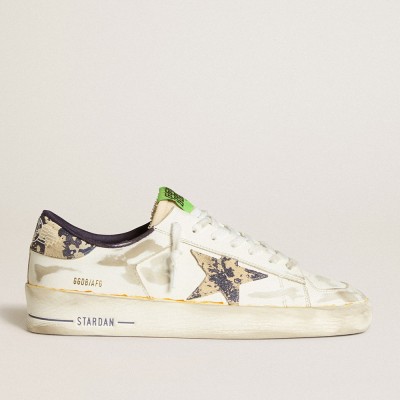 Golden Goose Stardan Sneakers LAB In White Leather With A Camouflage Star And Heel Tab