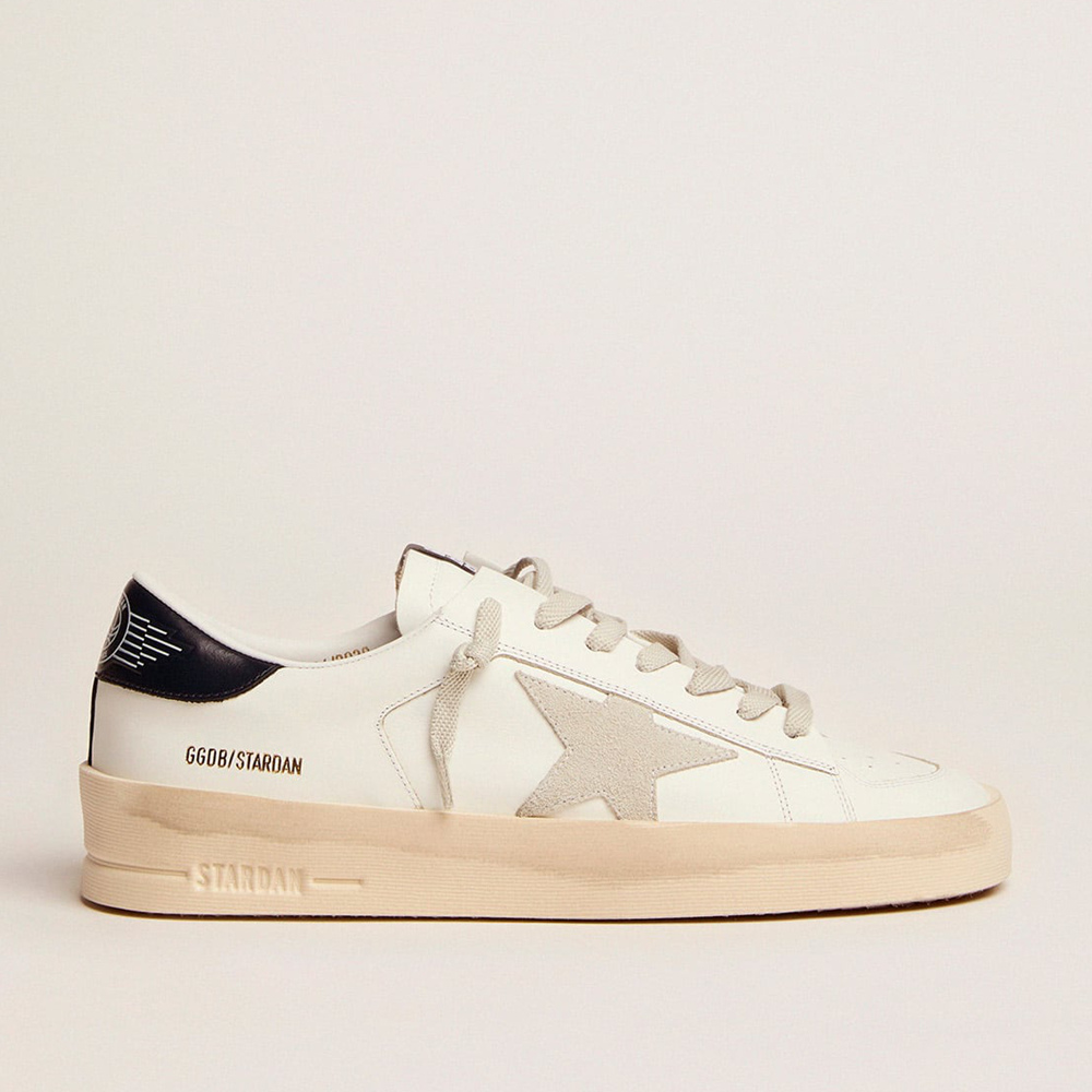 Golden Goose Stardan Sneakers With Star In Ice-gray Suede And Blu-navy Heel Tab