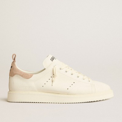 Golden Goose Starter Sneakers In White Leather With Light Brown Nubuck Heel Tab