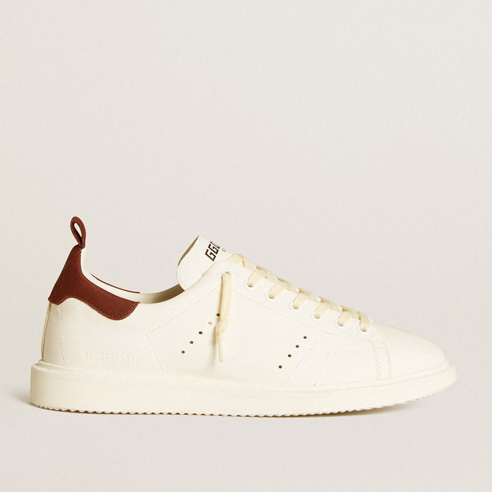 Golden Goose Starter Sneakers LTD In White Leather With Burgundy Nubuck Heel Tab