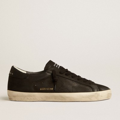 Golden Goose Super-Star Sneakers In Black Nubuck With Perforated Star And Black Nubuck Heel Tab