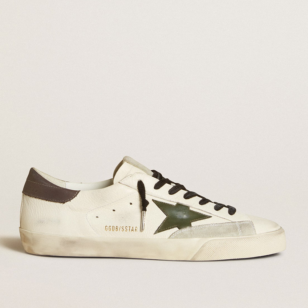 Golden Goose Super-Star Sneakers In Nappa With Green Leather Star And Gray Leather Heel Tab