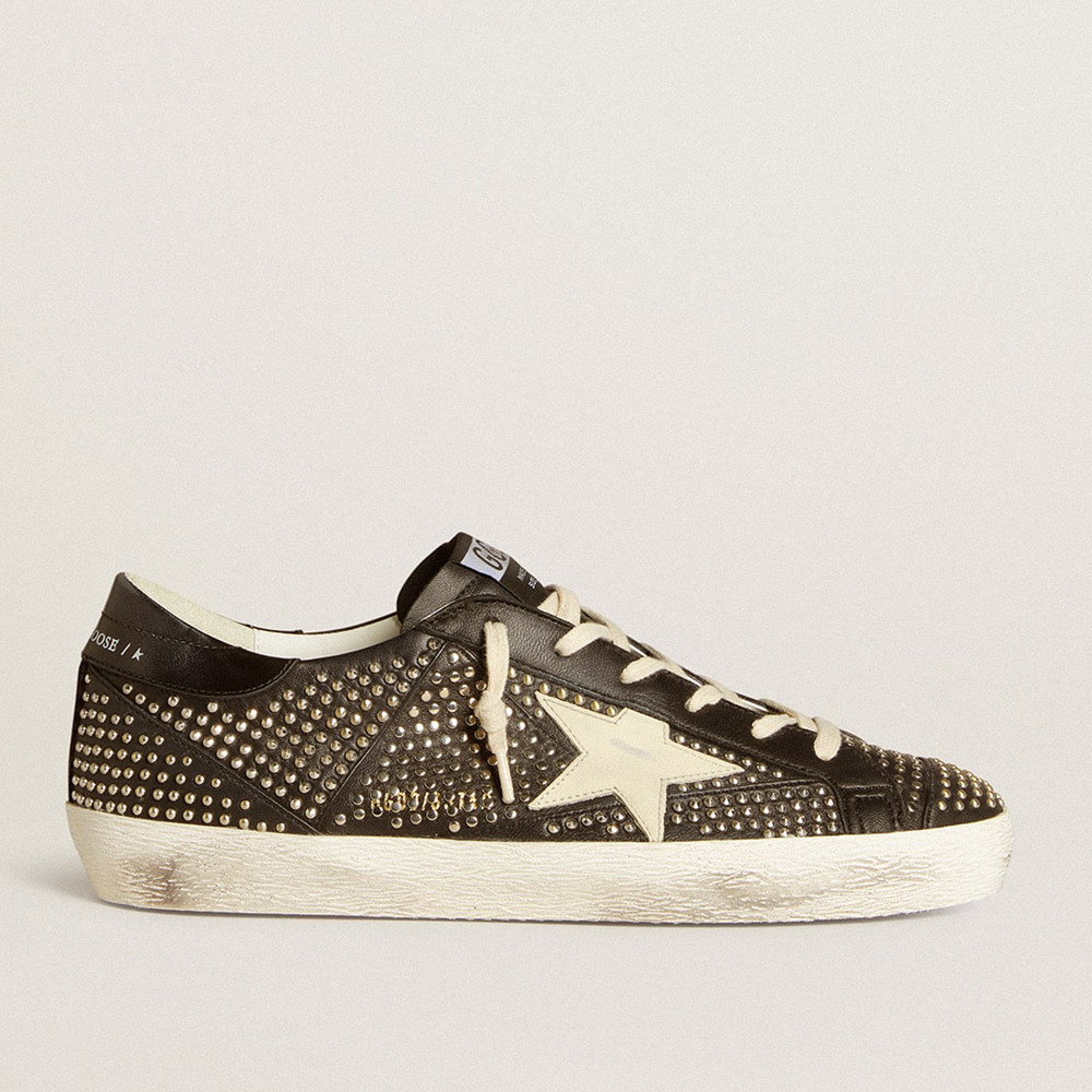 Golden Goose Super-Star Sneakers In Studded Black Nappa With White Leather Star