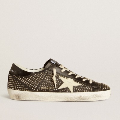 Golden Goose Super-Star Sneakers In Studded Black Nappa With White Leather Star