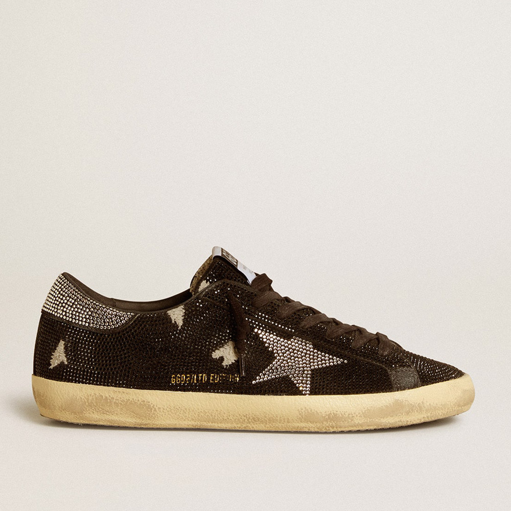 Golden Goose Super-Star Sneakers In Suede And Swarovski Crystals With Silver Star