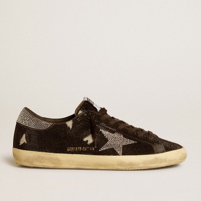 Golden Goose Super-Star Sneakers In Suede And Swarovski Crystals With Silver Star