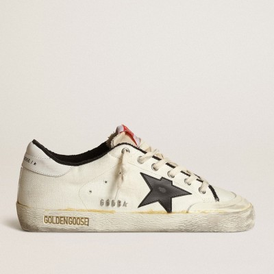 Golden Goose Super-Star Sneakers LTD In Beige Canvas With Black Star