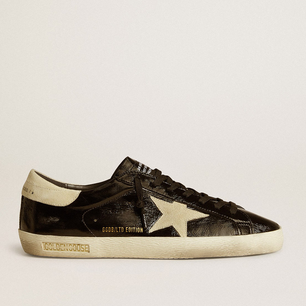 Golden Goose Super-Star Sneakers LTD In Black Patent Leather With Suede Star And Heel Tab