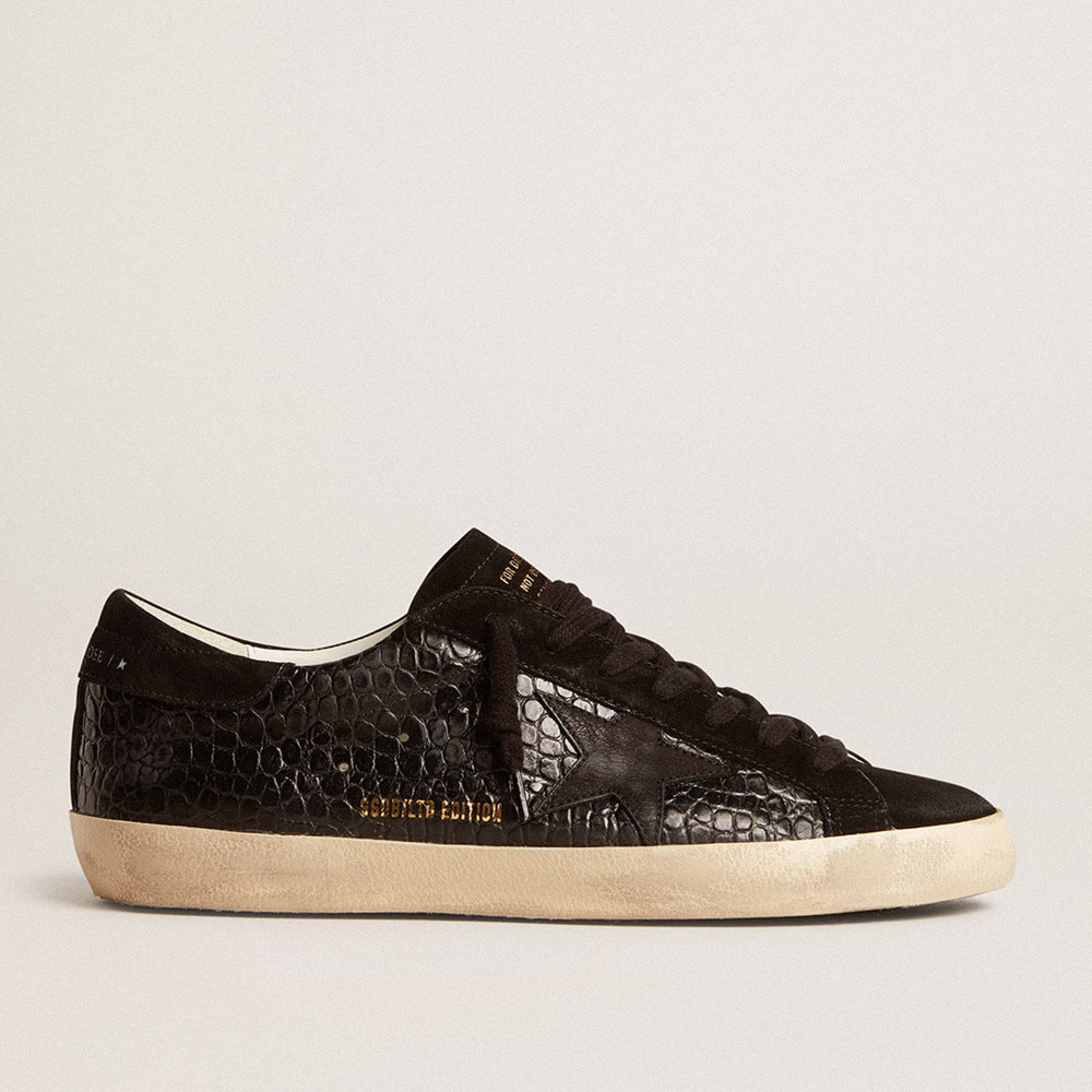 Golden Goose Super-Star Sneakers LTD In Crocodile-print Leather With Black Suede Inserts