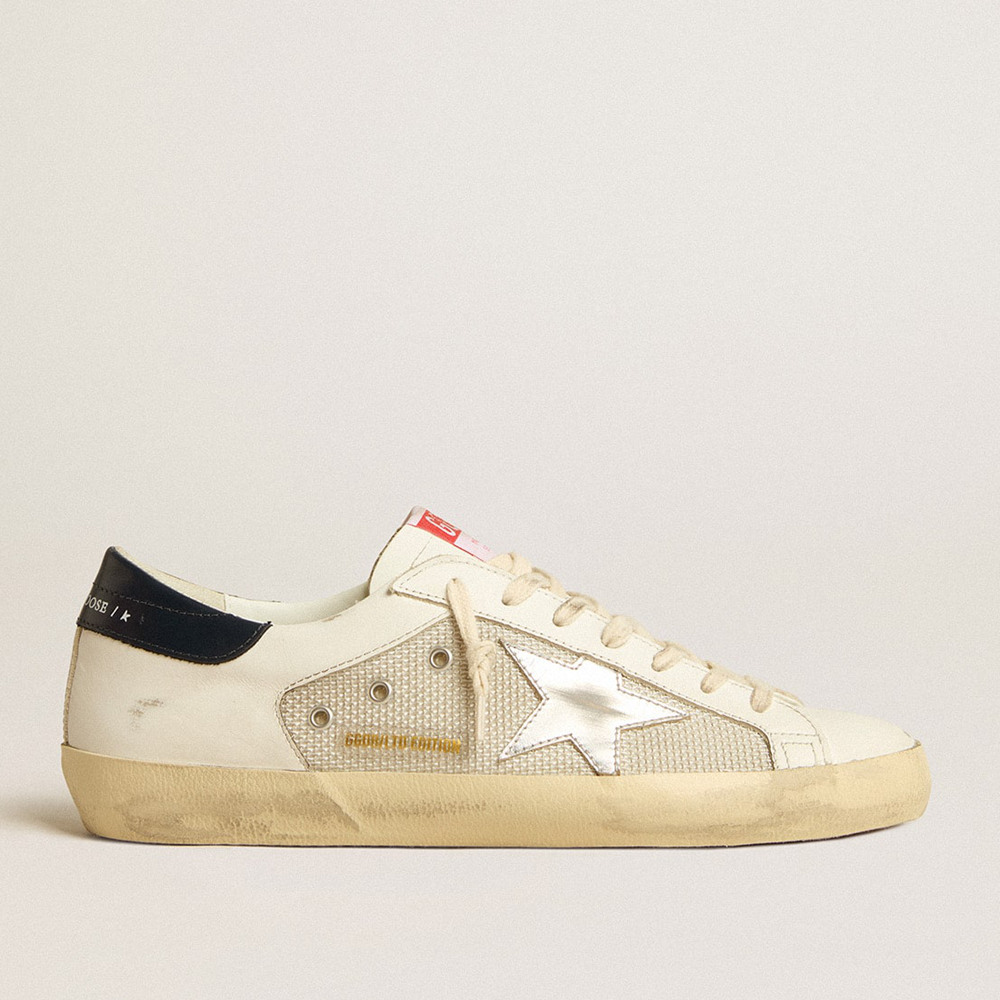 Golden Goose Super-Star Sneakers LTD In Mesh And Leather With Silver Star And Blue Heel Tab