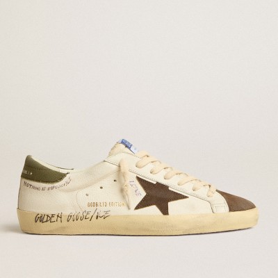 Golden Goose Super-Star Sneakers LTD In Nappa With Brown Suede Star And Green Heel Tab