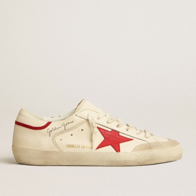 Golden Goose Super-Star Sneakers LTD In Nappa With Red Leather Star And Pearl Suede Toe