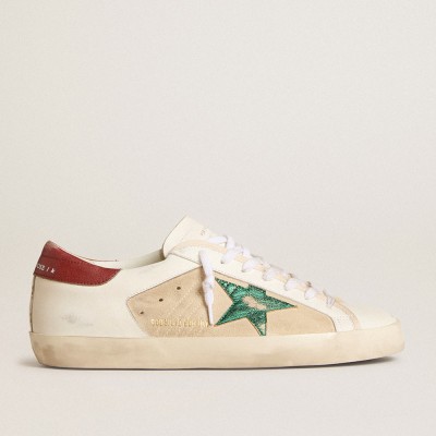 Golden Goose Super-Star Sneakers LTD In Suede With Green Metallic Star And Red Heel Tab