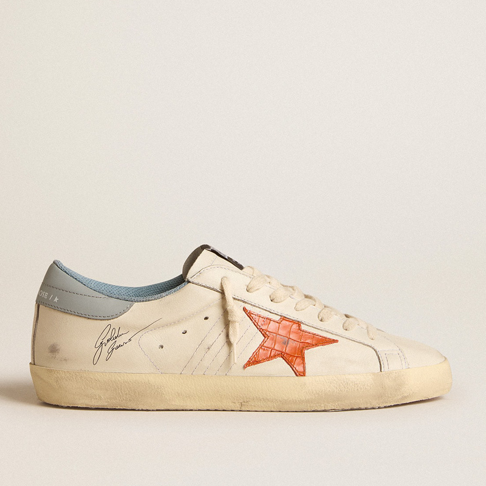 Golden Goose Super-Star Sneakers With Crocodile-print Star And Silver-blue Heel Tab