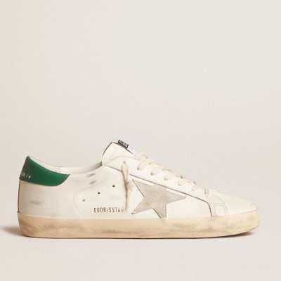 Golden Goose Super-Star Sneakers With Ice-gray Suede Star And Green Leather Heel Tab