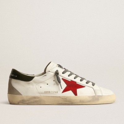 Golden Goose Super-Star Sneakers With Red Suede Star And Green Leather Heel Tab